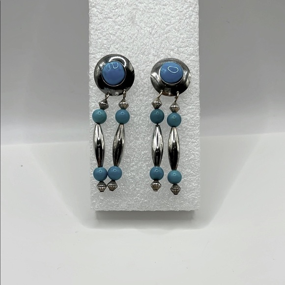 Sterling Silver 925 and Blue Turquoise Dangle Earrings Boho Southwest Earrings - Picture 9 of 9